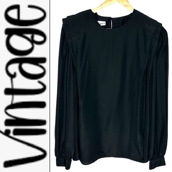 Vintage 80’s Eva Laurel NY Satin Black Blouse 14 - Picture 2 of 12